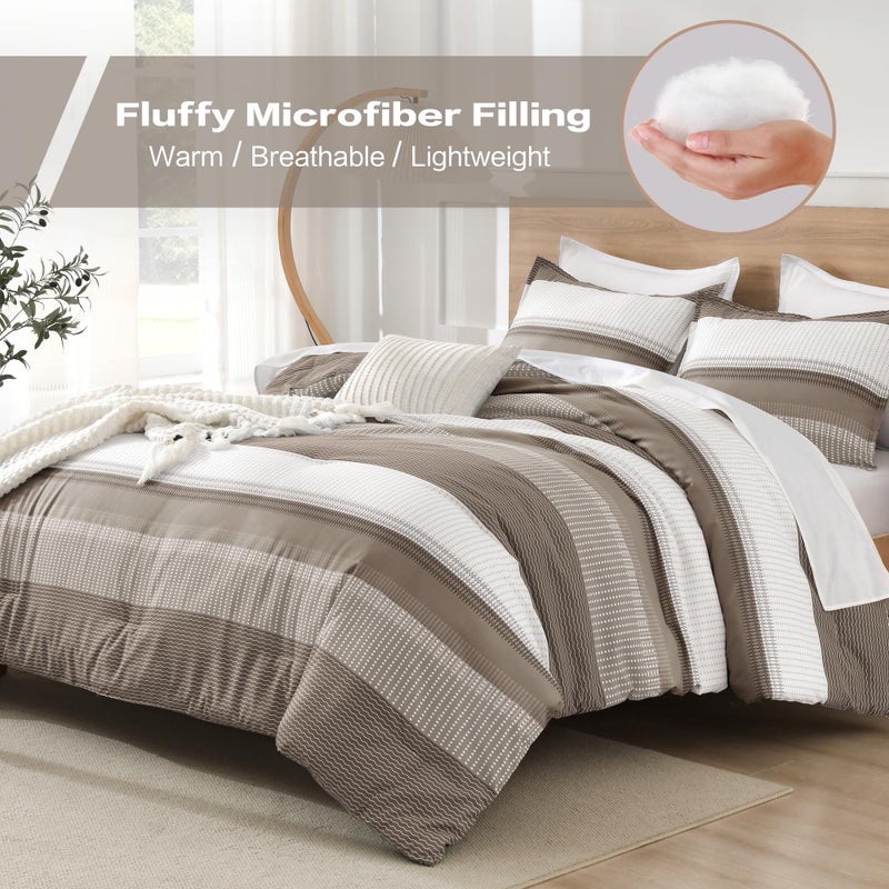 Litanika Comforter Set Full Size Hazel - 3 Pieces Lightweight Colorblock Stripe Fluffy Bedding Comforter Sets, All Season Bed Set - Image 4